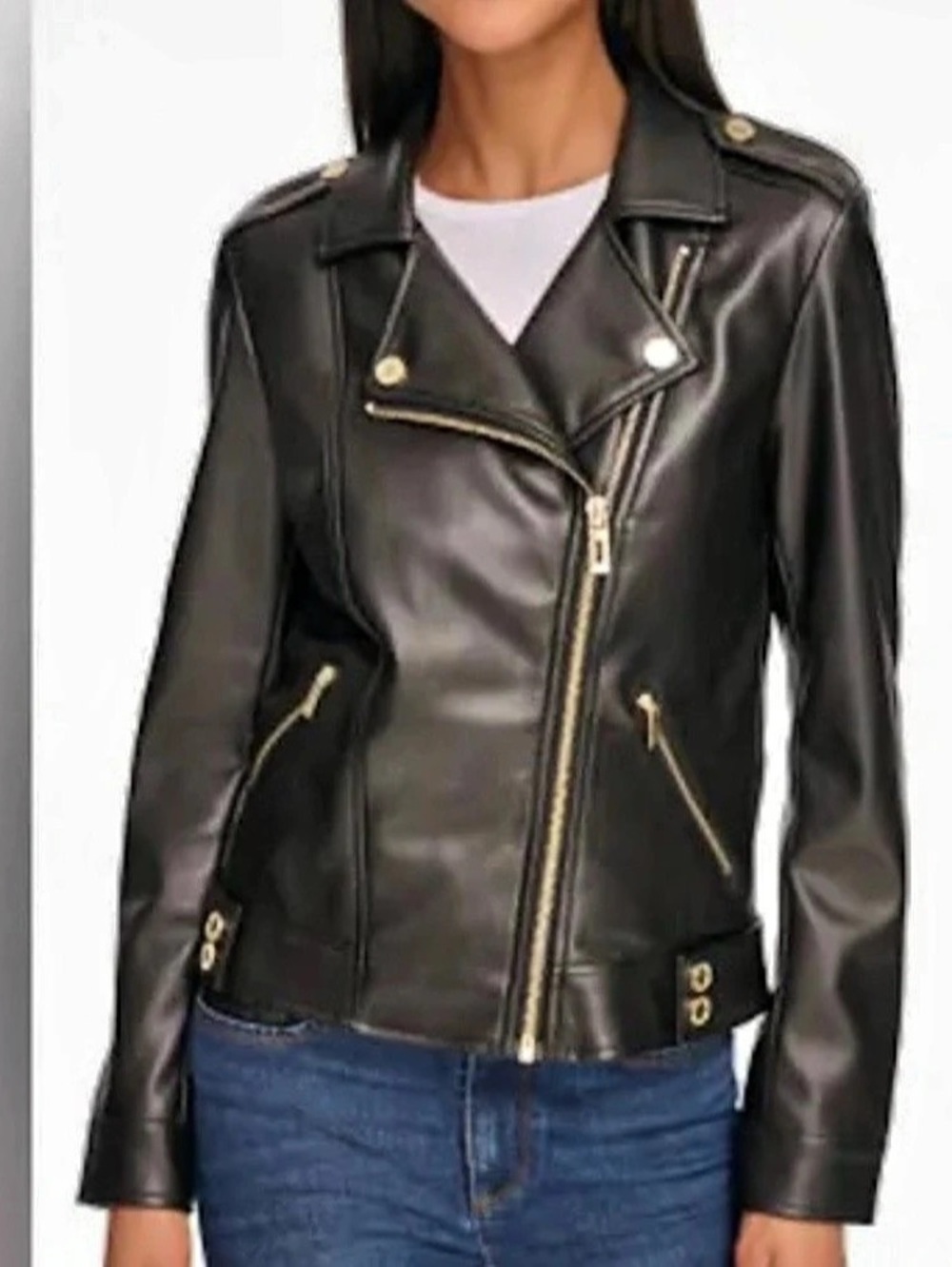 KARL LAGERFELD Faux Leather Moto Biker Jacket Black